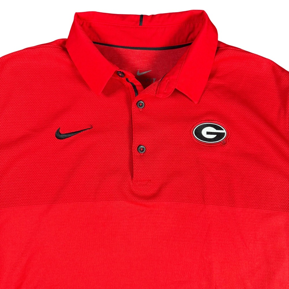 Nike Georgia Bulldogs Polo Shirt Mens Medium Red Dri-FIT Short Sleeve Logo Golf